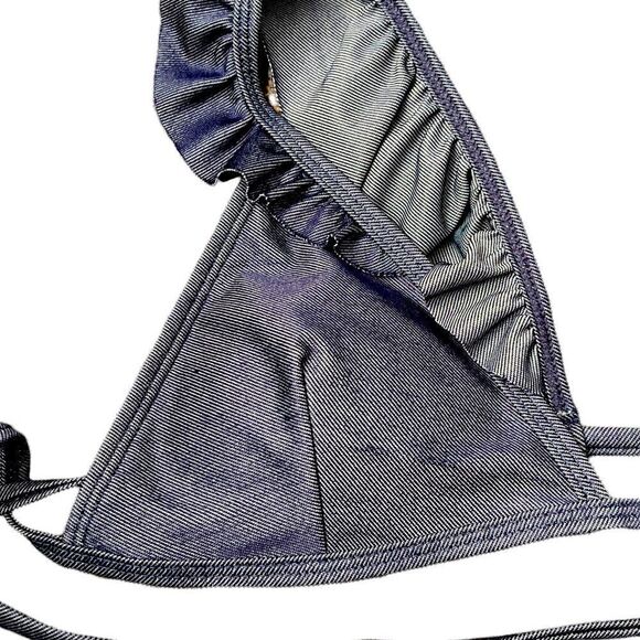 sand castle Navy Solid Ruffle Bikini Set Size Large - Picture 14 of 14